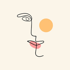 Abstract one line surreal face portrait. Vector illustration. Simple human head sketch. Digitally created drawing in minimalist style.