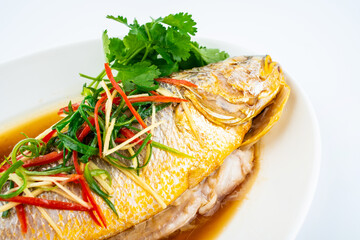 Chinese dishes steamed yellow croaker