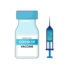 Covid-19 vaccine. Syringe and vaccine vial  flat icons. Treatment for coronavirus covid-19. Isolated on white background vector illustration