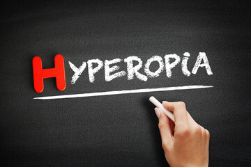 Hyperopia text on blackboard, concept background