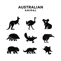 collection Australian black animal silhouette logo icon design