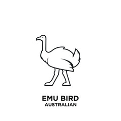 Australian Emu animal vector black line logo icon illustration design white background