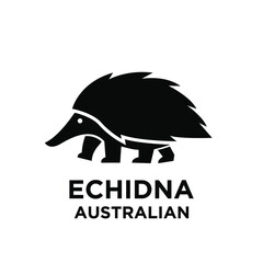 australian echidna vector black silhouette logo icon illustration design isolated white background