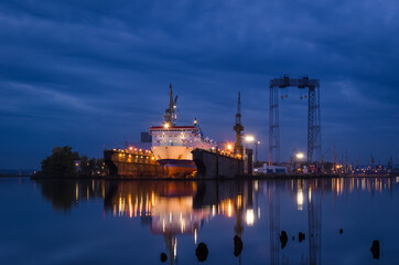 Fototapeta premium SHIPYARD - Passenger ferry in a repair dock