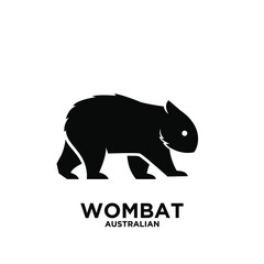 Australian wombat animal vector black silhouette logo icon illustration design white background