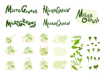 Microgreens or baby greens , lettering, logo,illustration objects
