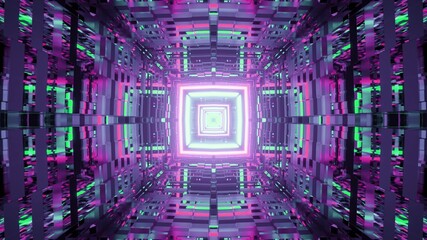 Distorted walls in colorful square tunnel 3D illustration