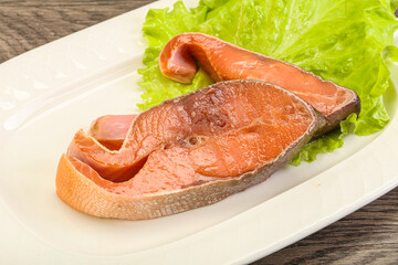 Two pink salmon fish steak