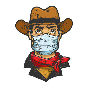 gangster cowboy in medical mask sketch raster
