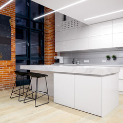 Modern white kitchen with led lighting