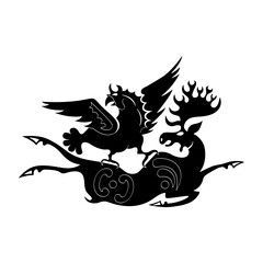 vector monochrome icon with ancient Scythian art. Plaque with animal motifs for your project