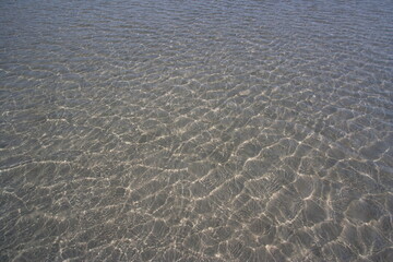 Small waves on sandy beach in Elafonisi Lagoon on Crete in Greece, Europe

