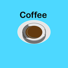 illustration of a cup of black coffee with a blue background