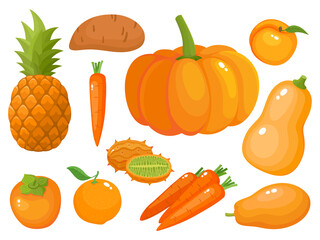 Vector concept - eat colors for health, orange fruit and vegetables
