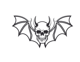 demonic skull wing tatto logo vector
