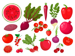 Vector concept of red fruit, vegetables, eat colors for health