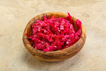 Marinated red cabbage in the bowl