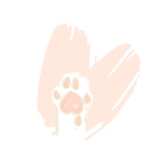 Hand drawn vector abstract modern cartoon Happy Valentines day concept illustrations card with cute cat paws in pink pastel colors isolated on white background