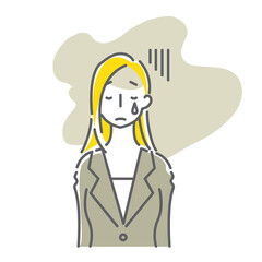 ストレスに悩まされる若い女性会社員のシンプルな線画イラスト