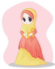 muslim girl portrait illustration. Cute muslim character design.