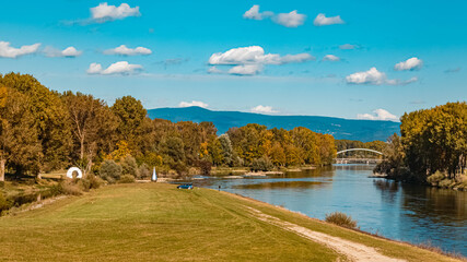 Beautiful autumn or indian summer view near Plattling, Isar, Bavaria, Germany