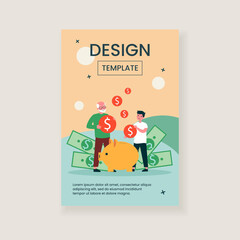 Grandfather teaching grandson to do money saving. Pig, deposit, coin flat vector illustration. Finance and wealth concept for banner, website design or landing web page