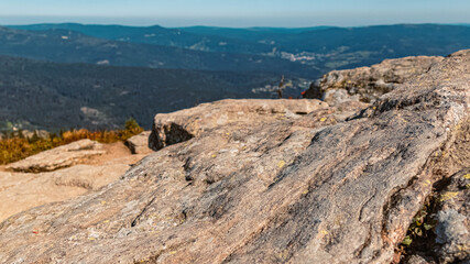 Beautiful autumn or indian summer view at the famous Grosser Arber summit, Bayerisch Eisenstein, Bavarian forest, Bavaria, Germany