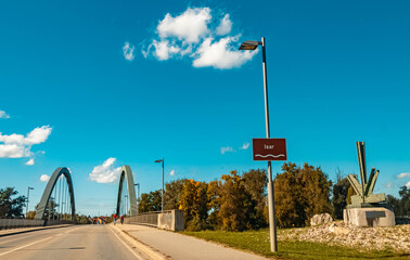 Beautiful autumn or indian summer view at a bridge near Plattling, Isar, Bavaria, Germany