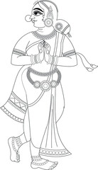 women from royal families drawn in Madhubani Kalamkari style for textile printing, India. It can be used for a coloring book, textile/ fabric prints, phone case, greeting card. logo, calendar