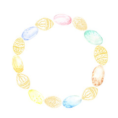 Watercolor Easter Frame. Spring greeting card. Holiday illustration.