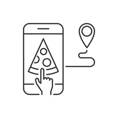 Order pizza on the mobile app linear icon. Editable stroke
