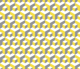 Farben des Jahres 2021 leuchtendes Gelb und ultimatives graues nahtloses isometrisches Muster. Grauer, weißer und gelber abstrakter endloser isometrischer Hintergrund. Nahtloses geometrisches Muster. Vektor-Illustration © Irin Fierce