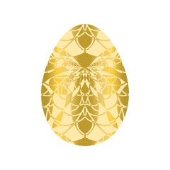 Beautiful vector gold Easter Egg with honey bee illustration. Decorative greeting card with spring symbols.