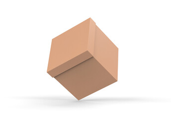 Fototapeta premium Brown square cardboard packaging box mockup, Kraft paper box mock up template on isolated white background, 3d illustration