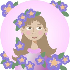 Vector illustration, Simple portrait of a girl with flowers