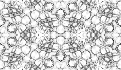 Black and white seamless pattern. Attractive delicate soap bubbles. Lace hand drawn textile ornament