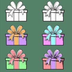 Vector illustration, Set of gift boxes in black and white, color with texture and without texture