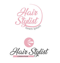 2 pink Hair salon vector logo. Hair stylist emblem. Beauty salon sign