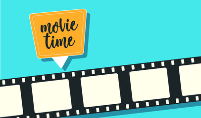 Movie time banner for the cinematic projects. Home cinema concept. Movie night. Vector illustration. 