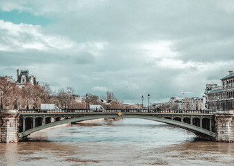 Paris, France 27-02-2021: bridge in the belly of Paris during sunset