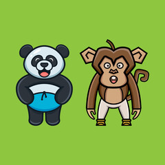 Obraz na płótnie Canvas Little brother panda and monkey