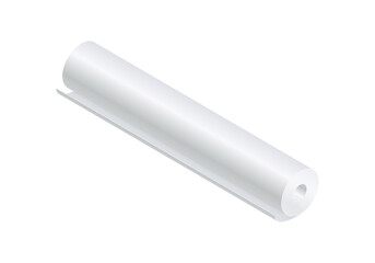 Isometric vector illustration blank paper roll mock up isolated on white background. Realistic paper roll or fabric roll icon in flat cartoon style. White textile or paper roll mockup template.