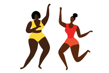 Happy african american women jumping vector illustration. Black people character concept