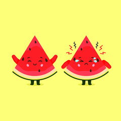 Cute Watermelon Characters Smiling and Sad