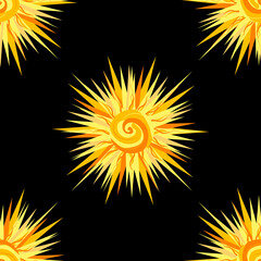 Sun icon for weather design. Seamless pattern. The sunshine symbol is a happy orange isolated solar pattern.