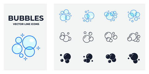 Set of Bubbles icon. Soap foam, fizzy drink, oxygen bubble pictogram pack symbol template for graphic and web design collection logo vector illustration