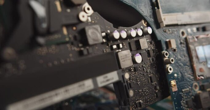 Macro Shot Of Computer CPU Motherboard. slider shot