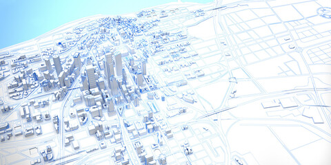 white low poly modern downtown and suburb above view