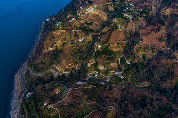 Beautiful panoramic view of the village in the mountains by the sea