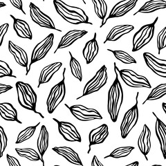 Botanical seamless pattern. Lines vector leaves, petals, line art